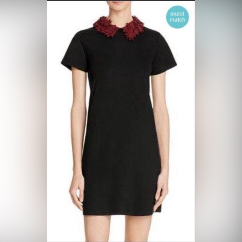 Aqua Red and Black Sheath Mini Dress with Notched Collar